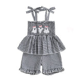 MQTIME  -  Toddler Boy Thanksgiving Romper Plaid Turkey Smocked Tie-up Spaghetti Strap Shorts Jumpsuit for Autumn Winter