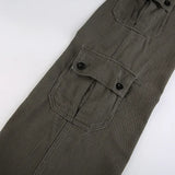 MQTIME  -  Cargo Jeans Women Street Retro Straight Casual Trousers Irregular Multi-pocket Wide Belt Design Jeans