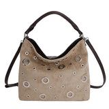 Retro Niche Metal Rivet Tote Bag for Women New Versatile Biker Style Shoulder Crossbody Bag