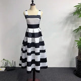 MQTIME  -  Summer Fashion Retro Satin Dress Sleeveless Suspenders Striped A-line Mid Skirt Pleated Cocktail Striped Dress Party Long