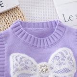 MQTIME  -  2025 Spring New Girls Clothing Set 1-5Y Girls Suit Solid Shirt Matched Bow Knit Vest And Blue Jeans 3 PCs Girls Suit