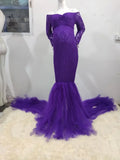  MQTIME  -  Long Sleeve Maternity Dresses for Photo Shoot Sexy Off Shoulder Lace Pregnancy Maxi Gown Dresses Pregnant Women Photography Prop