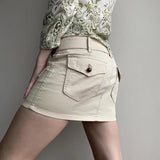 MQTIME  -  Safari Style Low Waist Belt Decor Mini Skirts Women Grunge Streetwear E-girl Fashion Pockets Bodycon Skirt Y2K Bottoms
