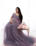 MQTIME  -  Elegant Tulle Maternity Dress For Photo Shoot Off The Shoulder Mix Colors V Neck Prom Party Dress for Pregnant Women Gowns