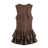  MQTIME  -  Chic Elegant Ruffles Short Dress Woman New Fashion Sueqe Sleeveless Mini Dresses For Women Slim Party Dresses ﻿