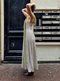  MQTIME  - Silvery Sequin Fashion Long Dress Women's Backless Slim High Waist Patchwork Elegant Party Dress Female Glitter Maxi Dress