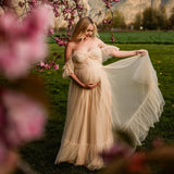  MQTIME  -  Bohemian Pregnancy Dress Elegant Two Piece Sling Chiffon Set Maternity Gown For Photo Shoot Photography Dress For Women