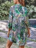 MQTIME  -  Summer New Beach Cover Ups Floral Printed Button Down Sundress Bikini Swimwears Femme Oversized Beachwear Mujer