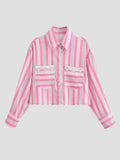 MQTIME  -  Women Pink Plaid Lace Shirt Top Leisure Long Sleeved Single Breasted Lapel Lady Summer Blouses Casual Streetwear French Style