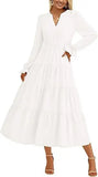  MQTIME  -  Autumn Long Dress Long Sleeve V Neck Layered Ruffle Edge Elegant A Line Cocktail Party Cw12909