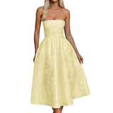 MQTIME  -  Summer Strapless Jacquard Floral Dresses Women Corset A Line Midi Cocktail Party Dress Backless Elegant Sexy Party Dresses