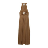 MQTIME  -  Sexy Hollow Out Women's Dressess Sexy Slim Halter Sleeveless Hip Package Long Robes Female 2025 Summer New Lady Beach Club Dress