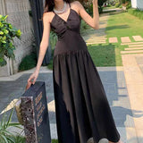 MQTIME  -  Casual Dress Backless Dress Daily Casual Wear Solid Pattern V Neckline Daily Wear Microelasticity Backless Dress