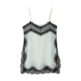 MQTIME  -  Solid Lace Patchwork Sling Tops Lady Casual Sleeveless V Neck Chic Loose Backless Short Vest Summer Vacation Street Wear