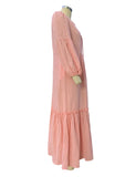 MQTIME  -  Casual Ladies V-Neck Long Dress Fashion Solid Color Puff Sleeve Loose Summer A-line Long Sleeve Beach Sundress