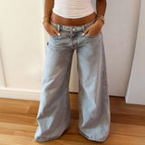  MQTIME  -  Fashion Low-rise Wide-leg Casual Light-colored Jeans New Street Personality Straight Trousers Baggy Jeans