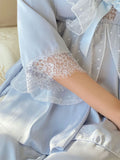 MQTIME  -  Spring New Lace Pajamas Suit Princess Style Nightwear  Rayon Stain Solid Long Sleeve Deep V-Neck Home Clothes
