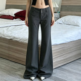 MQTIME  -  Y2K American Old Money Three Button Low Waist Slimming Slightly Flared Suit Pants Women Low Waist Loose Floor Hugging Wide Leg