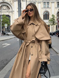 MQTIME  -  Cloak Sleeve Women Trench Coat with Belt Elegant Khaki Lapel Double Breasted Female Long Windbreaker 2025 Autumn Winter New Coat