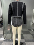 MQTIME  -  3 Pieces Set Sexy Summer Spring Fashion Women Set Female Diamonds Long Sleeve Tops And Shorts Suit Matching Outfit