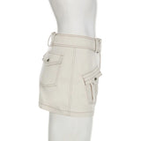 MQTIME  -  Safari Style Low Waist Belt Decor Mini Skirts Women Grunge Streetwear E-girl Fashion Pockets Bodycon Skirt Y2K Bottoms