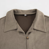 MQTIME  -  Vintage Brown Suede Shirt Fall-winter Small Loose Midi Cardigan Top Women