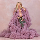 MQTIME  -  Luxury Customized Maternity Dresses for Photoshoot Tulle Robe Wedding Bridal Sleepwear Nightwear Front Split BabyShower Gown