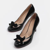  MQTIME  -  Fashion Patent Leather Bowknot Patchwork Women Pumps Elegant Round Toe Spring Summer Mesh Thin High Heels Wedding Dress Shoes
