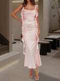 MQTIME  -  Elegant Sleeveless Maxi Dress with Flattering Ruched Detail and Chic V-Neckline for Women s Evening Party Wear