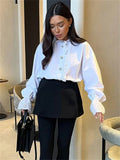 MQTIME  -  Female Glitter Ruffled Shirts Top Inner Patchwork Long Sleeve Casual Commute Clothes Hollow Out Elegant Women's Blouses