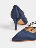 MQTIME  -  Sexy Side Cut Out High Heels Pointed Toe Satin Strap Rhinestone Chain Women Dress Sandals