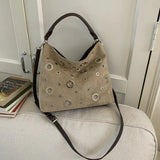 Retro Niche Metal Rivet Tote Bag for Women New Versatile Biker Style Shoulder Crossbody Bag