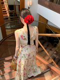 MQTIME  -  Summer Woman Holiday Dress Elegant Floral Midi Dress Beach Style Sexy Sleeveless Dresses Harajuku Outwear Korean Fashion Dress