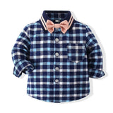 MQTIME  -  Autumn Toddler Boy Clothing Korean Fashion Gentleman Plaid Long Sleeve Cotton Tops+Pants+Straps+Tie Newborn Baby Clothes BC1376