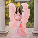  MQTIME  -  Ruffles Lace Maternity Dresses For Photo Shoot Shoulderless Fancy Pregnancy Dress Long Pregnant Women Maxi Gown Photography Prop