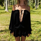  MQTIME  -  Off Shoulder Ruffles Patchwork Strapless Bodycon Mini Dress Women's Solid Sexy Outfit Party Clubwear Sexy Club Dresses