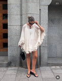 MQTIME  -  Chiffon Ruffle Kimono Cardigan Women Tie Neck Loose Sheer Cover Up Flare Layered Sleeve Shawl Lady Beach Sun Protection Top