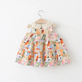MQTIME  -  2Piece Sets Summer Kids Clothes Korean Cute Doll Collar Sleeveless Cotton Princess Flower Girl Dresses+Bag Toddler Dress B034