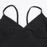  MQTIME  -  Women Black Midi Dress Spaghetti Strap Bodycon Backless Cut Out Sleeveless Elegant Party Evening Dress Slim Fit Sexy High Waist