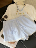  MQTIME  -  Summer Sweet Striped Print All Match Loose Casual  High Waist Straight Shorts