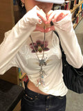 MQTIME  -  Printed Lazy Top Shirt Women Off Shoulder T-shirt Cool Transparent Round Neck Long Sleeved Base Tops New