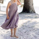  MQTIME  -  100% Cotton Double Crepe Straps Dress Girls Summer New Beach Vacation Style Splicing Ruffled Sleeveless Cake Dresses