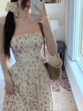 MQTIME  -  Y2K Beach Party Lace Splicing Slim Fit Women A-line Long Dress Casual Sweet Women's Fragmented Flower Hanging Strap Dress Summer