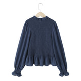 MQTIME  -  Women's Fold Design Unique Blouse Spring Autumn Female Stand Up Collar Long Sleeve Shirt Tops Fashion Casual Elegant Lady Blouse