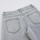  MQTIME  -  Fashion Low-rise Wide-leg Casual Light-colored Jeans New Street Personality Straight Trousers Baggy Jeans