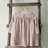 MQTIME  -  Girls' Cotton Linen Long-Sleeve Square-Neck Dress Autumn New Christmas Party Cute Ruched Loose Vintage Baby Girl Dresses