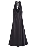 Mqtime Evening Party Dresses For Women Clothes Tie Halter Cowl Neck Sleeveless Black Long Dress Backless Night Out Sexy Maxi Dress