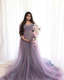 MQTIME  -  Elegant Tulle Maternity Dress For Photo Shoot Off The Shoulder Mix Colors V Neck Prom Party Dress for Pregnant Women Gowns