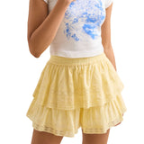  MQTIME  -  Women Ruffle Layered Shorts Loose Patchwork Lace Solid/Floral Elastic Waist Mini Shorts Casual Summer Y2K Loungewear
