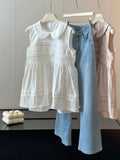  MQTIME  -  Summer Casual Peter Pan Collar Sleeveless Solid Loose All Match French Tanks